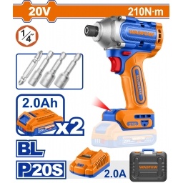 ATORNILLADOR DE IMPACTO A BATERIA 20V P20S 210NM + 2 BATERIA 2.0AH + CARGADOR + ACCESORIOS + VALIJA WADFOW WCD2B21