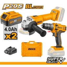 KIT  ATORNILLADOR 20V + AMOLADORA ANGULAR 20V A BATERIA INGCO CKLI20157 P20S 