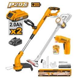 SUPER COMBO BORDEADORA 20V + ASPIRADORA CICLONICA + ATORNILLADOR INGCO COSLI23032