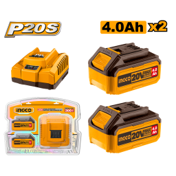 SET X 2 BATERIAS 20V 4AMP + 1 CARGADOR INGCO FBCPK1424