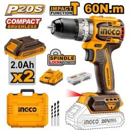 ATORNILLADOR A BATERIA 20V C PERCUTOR COMPACT MANDRIL METALICO 13MM C BAT Y MALETIN CIDLI20602 INGCO