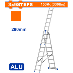 ESCALERA EXTENSIBLE 3 SECCIONES X 9 ESCALONES ALUMINIO WADFOW WLD6H39