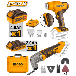 KIT 20V P20S PISTOLA DE CALOR + HERRAMIENTA MULTIFUNCION A BATERIA  CCARG CBAT INGCO COSLI230703