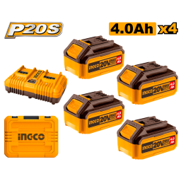 SET X 4 BATERIAS 4 AMP 20V + CARGADOR + VALIJA FBCLI20244