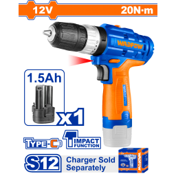 ATORNILLADOR PERCUTOR BATERIA 12V 20NM TIPO C S12 WADFOW WCDS540