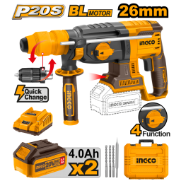 ROTOMARTILLO A BATERIA 20V P20S 26MM 4 FUNCIONES C ADAPTADOR MANDRI RPIDO BRUSHLESS  C 2 BAT X 4AH + CARG + VALIJA CRHL