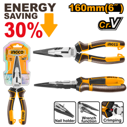 PINZA PUNTA FINA 6" ENERGY SAVING 30% CR-V INGCO HHLNP28160