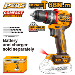 TALADRO ATORNILLADOR CPERCUTOR A BATERIA 13MM 20V P20S COMPACT BRUSHLESS EN CAJA SBAT CIDLI206681 INGCO