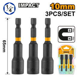 SET X3 DADOS IMANTADOS 10MM CON ENCASTRE 1/4" AMN1031 INGCO