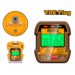 TESTER DE ENCHUFE TOMA CORRIENTE VDE PLUG LCD DISPLAY INGCO HESST30011 