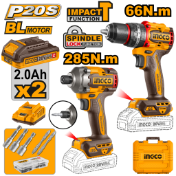 COMBO TALADRO ATORN C PERCUTOR 66NM + ATORNILLADOR DE IMPACTO 20V P20S BRUSHLESS C/2 BAT + CARGADOR + VALIJA + SET ACCES