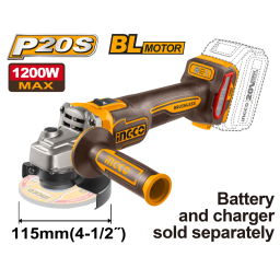 AMOLADORA ANGULAR 4 115MM A BAT 20V P20S 1200W  BRUSHLESS MOTOR INGCO CAGLI221153