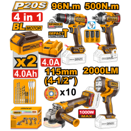 KIT A BATERA 20V P20S 4PCS BRUSHLESS MOTOR CBATERAS, CARGADOR Y ACCESORIOS INGCO COSLI241292