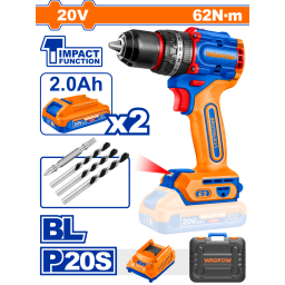 TALADRO ATORN. C PERCUTOR A BATER�A 20V P20S BRUSHLESS C2BAT, CARGADOR, ACCESORIOS Y VALIJA WADFOW WCDP6281