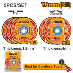 SET 5PCS DISCOS ABRASIVOS CORTE Y DESBASTE METAL 76MM 3" INGCO MCD303768