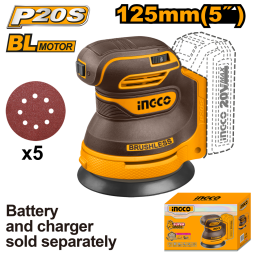 LIJADORA ROTO ORBITAL A BATERIA P20S 20V CON 5 LIJAS,  SBAT,  SCARG INGCO CROSLI2002