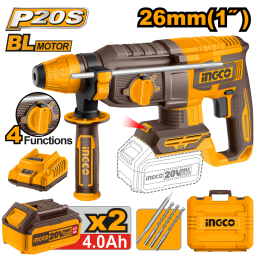 ROTOMARTILLO A BATER�A BRUSHLESS MOTOR 20V P20S C2BAT, CARGADOR, VALIJA Y ACCESORIOS INGCO CRHLI202682