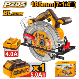 SIERRA CIRCULAR A BATERIA 20V P20S BRUSHLESS MOTOR 185MM CBAT + CARGADOR + ACCESORIOS INGCO CSLI18513