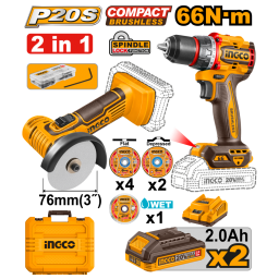 KIT A BATERIA P20S 20V MINI AMOLADORA 3 MULTIFUNCION + TALADRO ATORNILLADOR 66NM + 2BAT, CARGADOR, VALIJA Y ACCESORIOS 