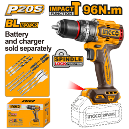 TALADOR ATORNILLADOR CPERCUTOR A BATERIA BRUSHLESS 20V 96NM + ACCESORIOS,SCARG SBAT INGCO CIDLI209681