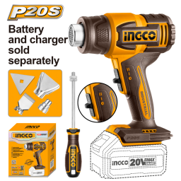 PISTOLA DE CALOR A BATERA P20S 20V CON ACCESORIOS S/BAT Y S/CARG INGCO HGLI2006