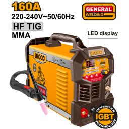 SOLDADORA INVERTER TIG/MMA 160A 220-240V LCD IGBT CON ACCESORIOS INGCO ING-TIG16058