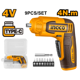 ATORNILLADOR A BATERA 4NM 4V + ACCESORIOS Y VALIJA, CARGA TIPO-C (S/CABLE) INGCO CSDLI0458