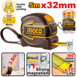 CINTA METRICA 5MX32MM DOBLE IMPRESION C/ GANCHO MAGNETICO METRICA Y EN PULGADAS INGCO HSMT80532