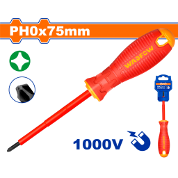 DESTORNILLADOR PHILLIPS AISLADO 1000V PH0 X 75MM MANGO ERGONOMICO WADFOW WSD7203