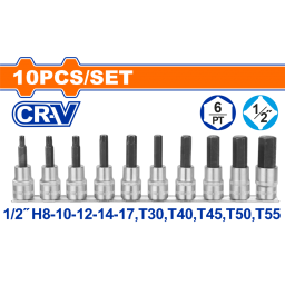 SET 10 PCS DADOS Y CRIQUE PUNTA 1/2" Cr-V CON TRATAMIENTO TERMICO WADFOW WST1412