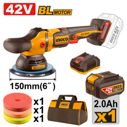 LUSTRA PULIDORA A BATERIA 42V BRUSHLESS 150MM C/ACCESORIOS + BATERIA 2.0AH + CARGADOR + BOLSO INGCO APLI42151