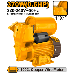 BOMBA PERIFERICA 0.5HP 370W CON PRESOSTATO Y TANQUE 2L ALTURA 32M CAUDAL 35L/MIN 220V INGCO VPA3708