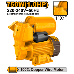 BOMBA PERIFERICA 1.0HP 750W CON PRESOSTATO Y TANQUE 2L ALTURA 52M CAUDAL 50L/MIN 220V INGCO VPA7508