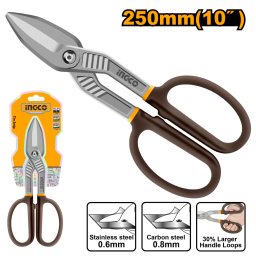 TIJERA PARA CHAPA 10" MX 0.8MM ACERO / 0.6MM INOX MANGO ANTIDESLIZANTE INGCO HTS0410