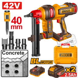 CLAVADORA P/CONCRETO A BATERIA 42V 40MM BRUSHLESS C/ 2 BAT 2.5AH + CARGADOR + ACCESORIOS + VALIJA INGCO CCNLI420602