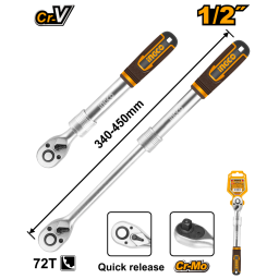 LLAVE CRIQUE EXTENSIBLE 1/2" 72T 340-450MM CR-V+CRMO INGCO HRTH08128L