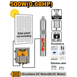 BOMBA SOLAR TIPO GUSANO 500W (0.68HP) 48V ALTURA 110M CAUDAL 2M3H SPANEL SOLAR INGCO SWPDC5006