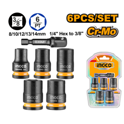 SET X6 DADOS DE IMPACTO 3/8" CR-MO (8-10-12-13-14MM + ADAPTADOR) INGCO HKISSD38061