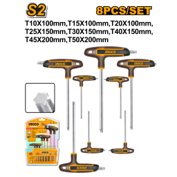 SET X8PCS JUEGO LLAVES TORX TIPO T CON MANGO INGCO HHKT80838