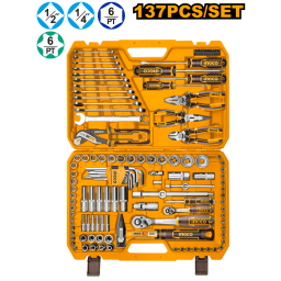 SET X137 PCS JUEGO HERRAMIENTAS COMBINADO C/LLAVES, DADOS, MARTILLO, DESTORN., LLAVES, PUNTAS Y ACCESORIOS + VALIJA INGC