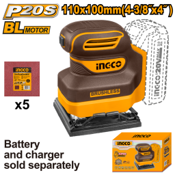 LIJADORA ORBITAL 20V P20S + 5 LIJAS SIN BAT SIN CARG INGCO CSHSLI2024