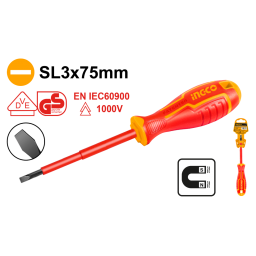DESTORNILLADOR PALETA AISLADO 1000V SL3.0�75MM Cr-V INGCO HISD813075