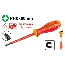 DESTORNILLADOR PHILLIPS AISLADO 1000V PH0�60MM Cr-V INGCO HISD81PH060