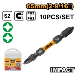 SET X10 PUNTAS IMPACTO PH2+PH2 65MM IMANTADAS S2 INGCO SDBIM21PH233